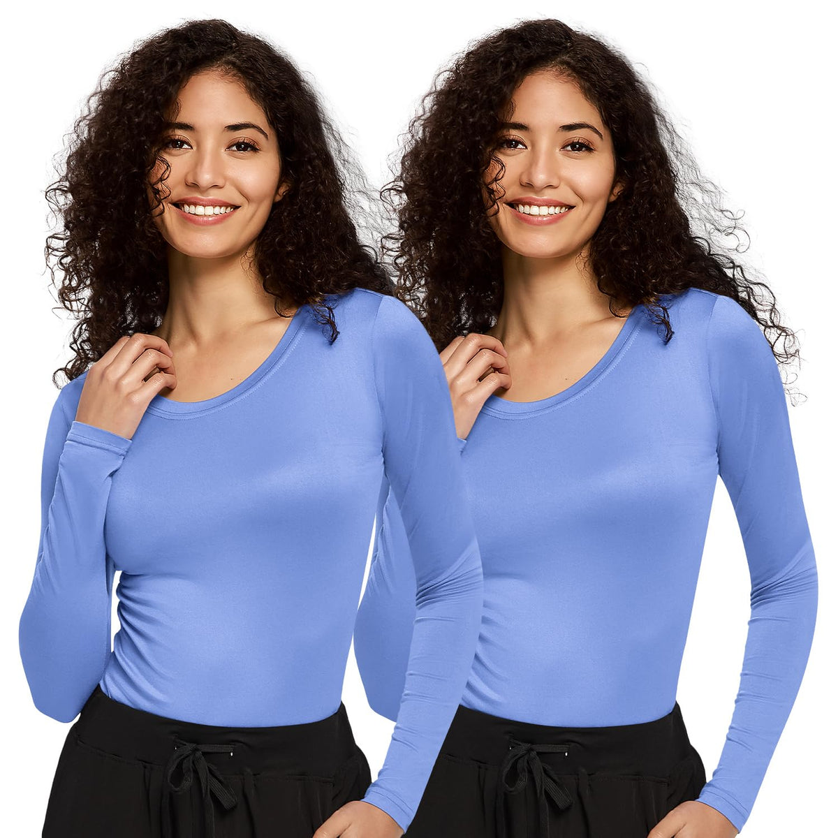 Mira Long Sleeve Crew Neck Underscrub 2-Pack — Ceil Blue/Ceil Blue — 1