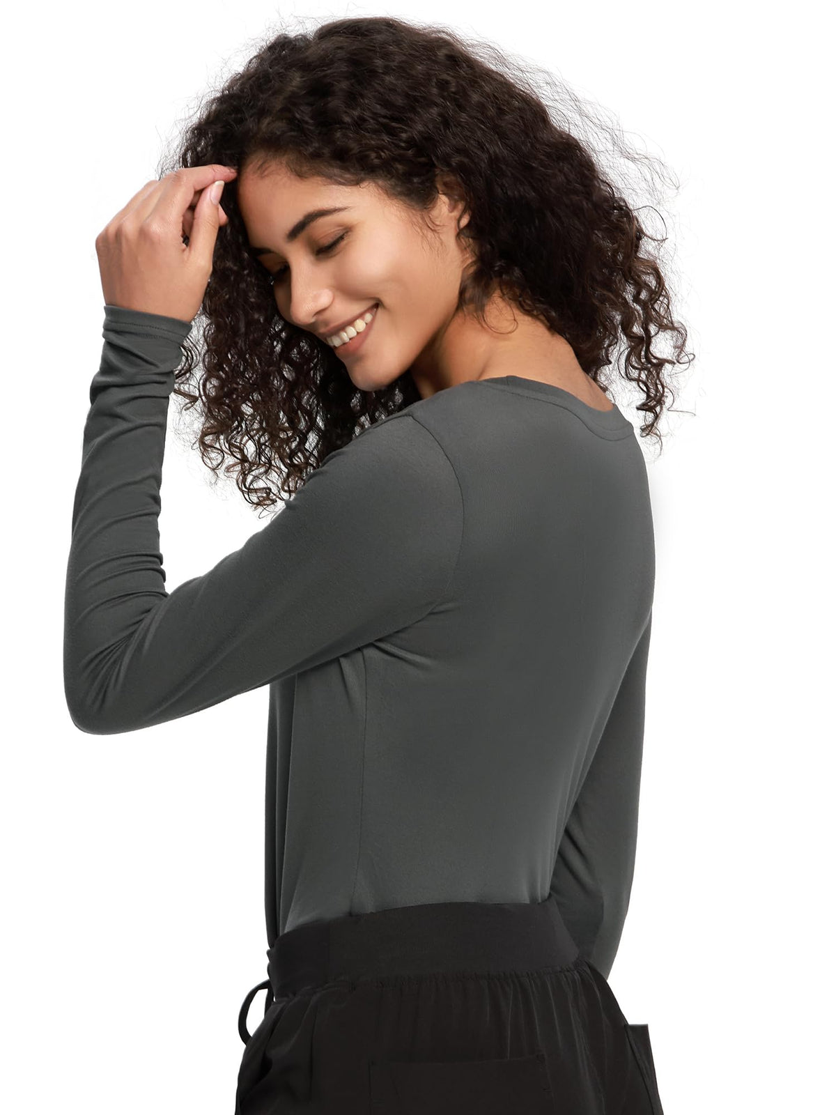 Mira Long Sleeve Crew Neck Underscrub 2-Pack — Dark Grey/Dark Grey — 3
