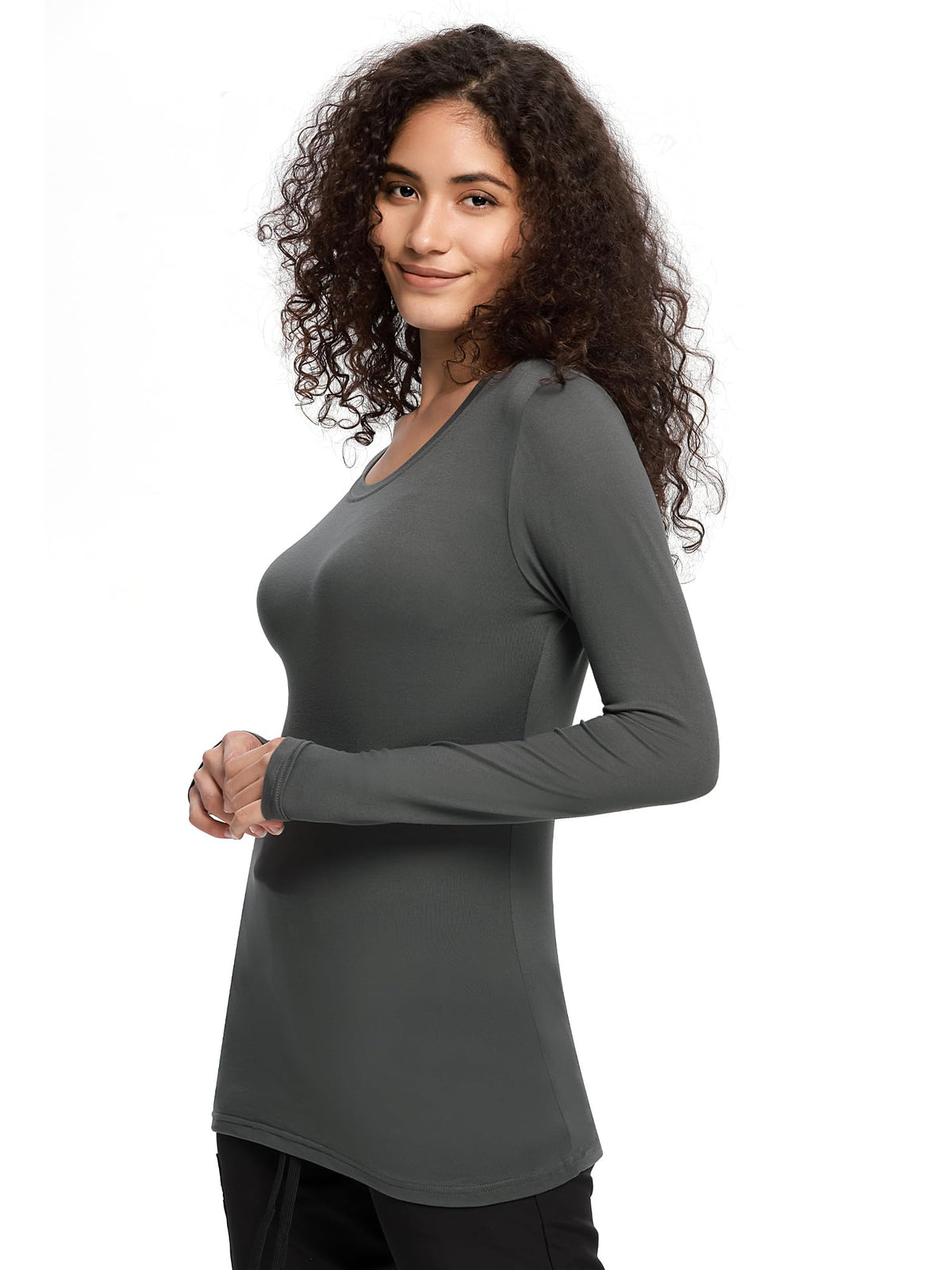 Mira Long Sleeve Crew Neck Underscrub 2-Pack — Dark Grey/Dark Grey — 4