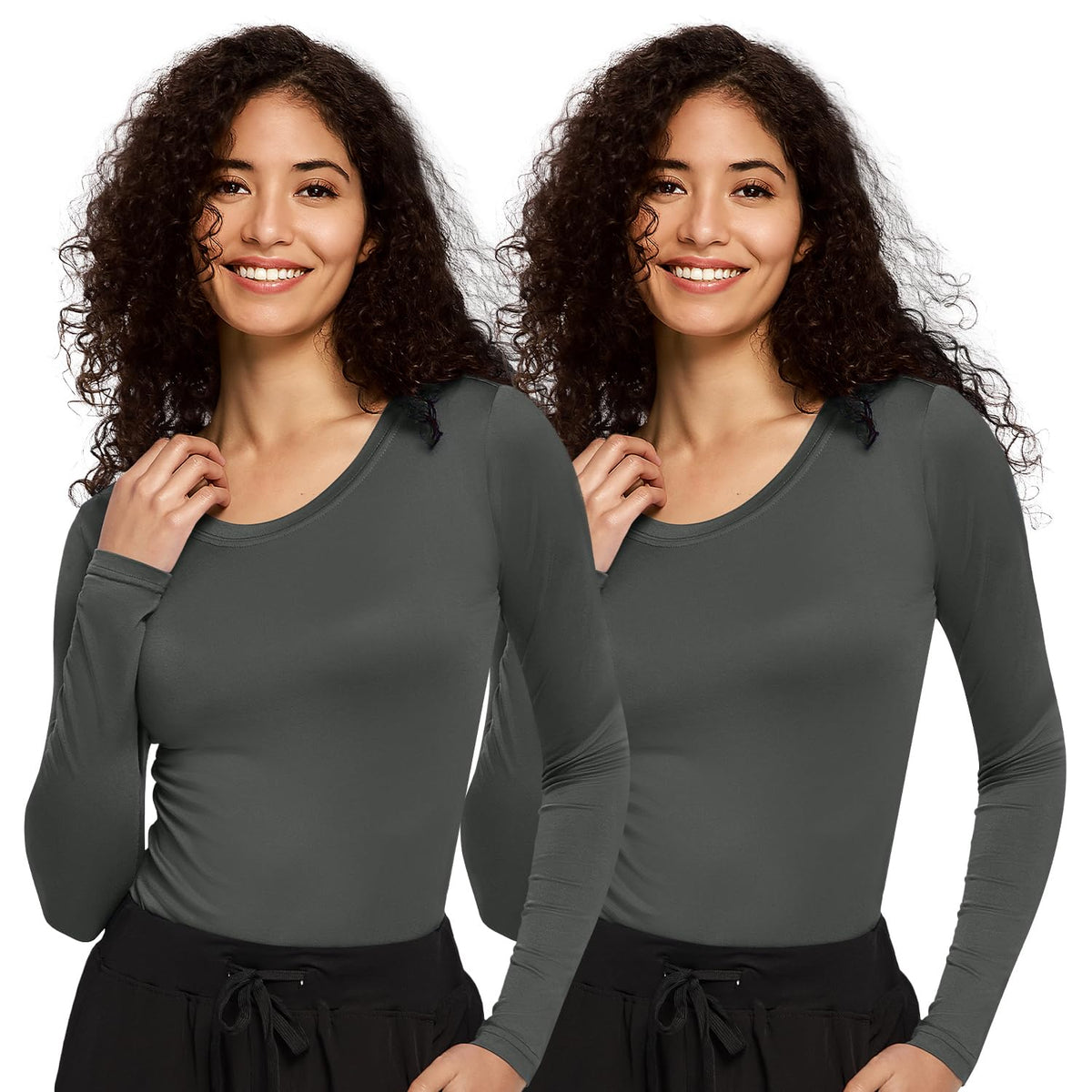 Mira Long Sleeve Crew Neck Underscrub 2-Pack — Dark Grey/Dark Grey — 1