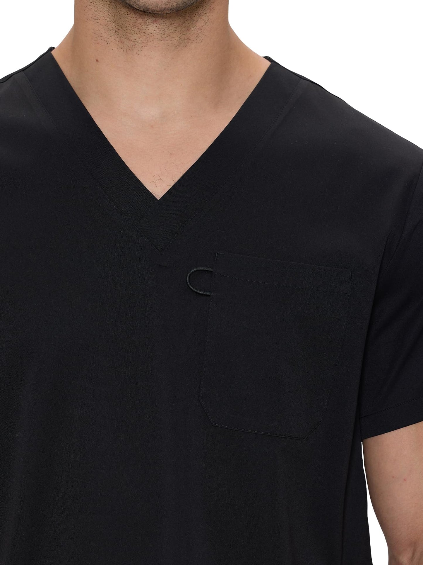 Orion V-Neck Scrub Top, Black, V-Neck and Chest Pocket Detail