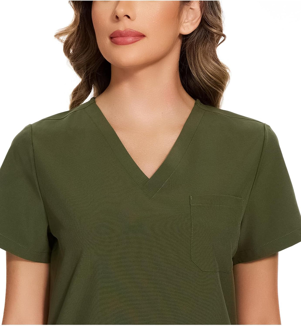Luna V-Neck Scrub Top — Olive Green — 4