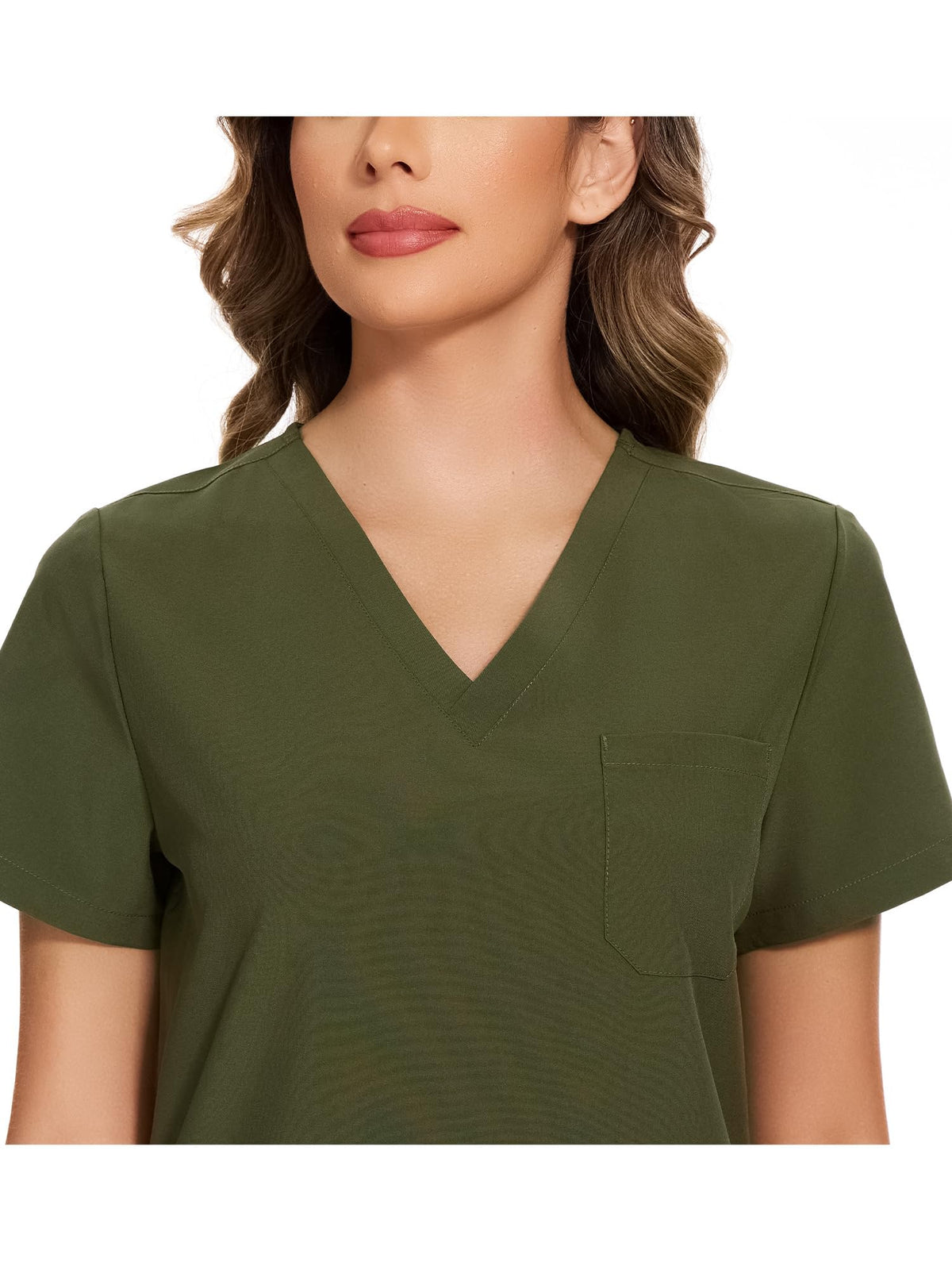 Luna V-Neck Scrub Top — Olive Green — 4
