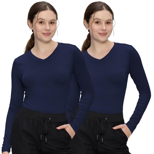Mila 2-Pack Short Sleeve V-Neck Underscrub — Navy Blue/Navy Blue — 1
