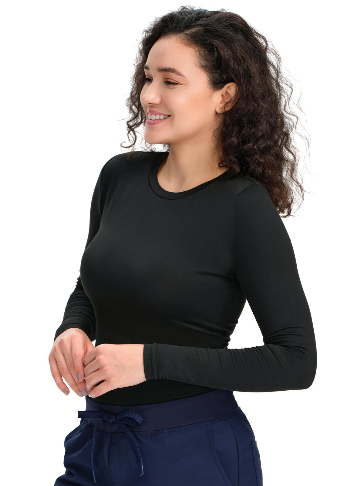 CSDD03 Women's 2-Pack Long-Sleeve Underscrub Top — Black/Ceil Blue — 7
