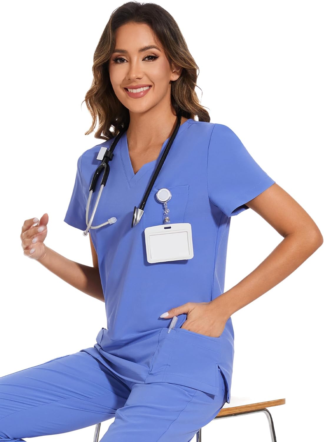 Luna V-Neck Scrub Top — Ceil Blue — 6