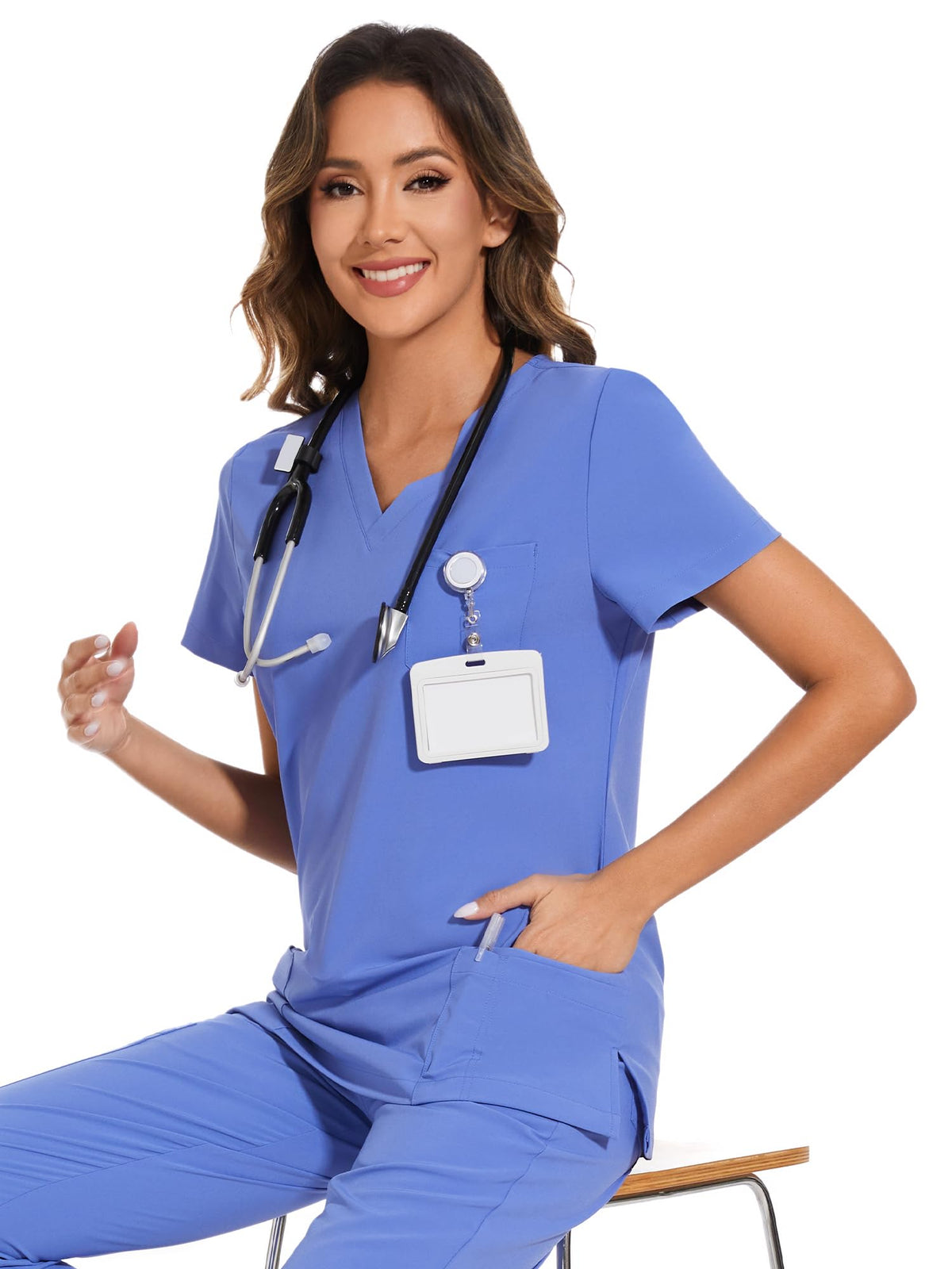 Luna V-Neck Scrub Top — Ceil Blue — 6