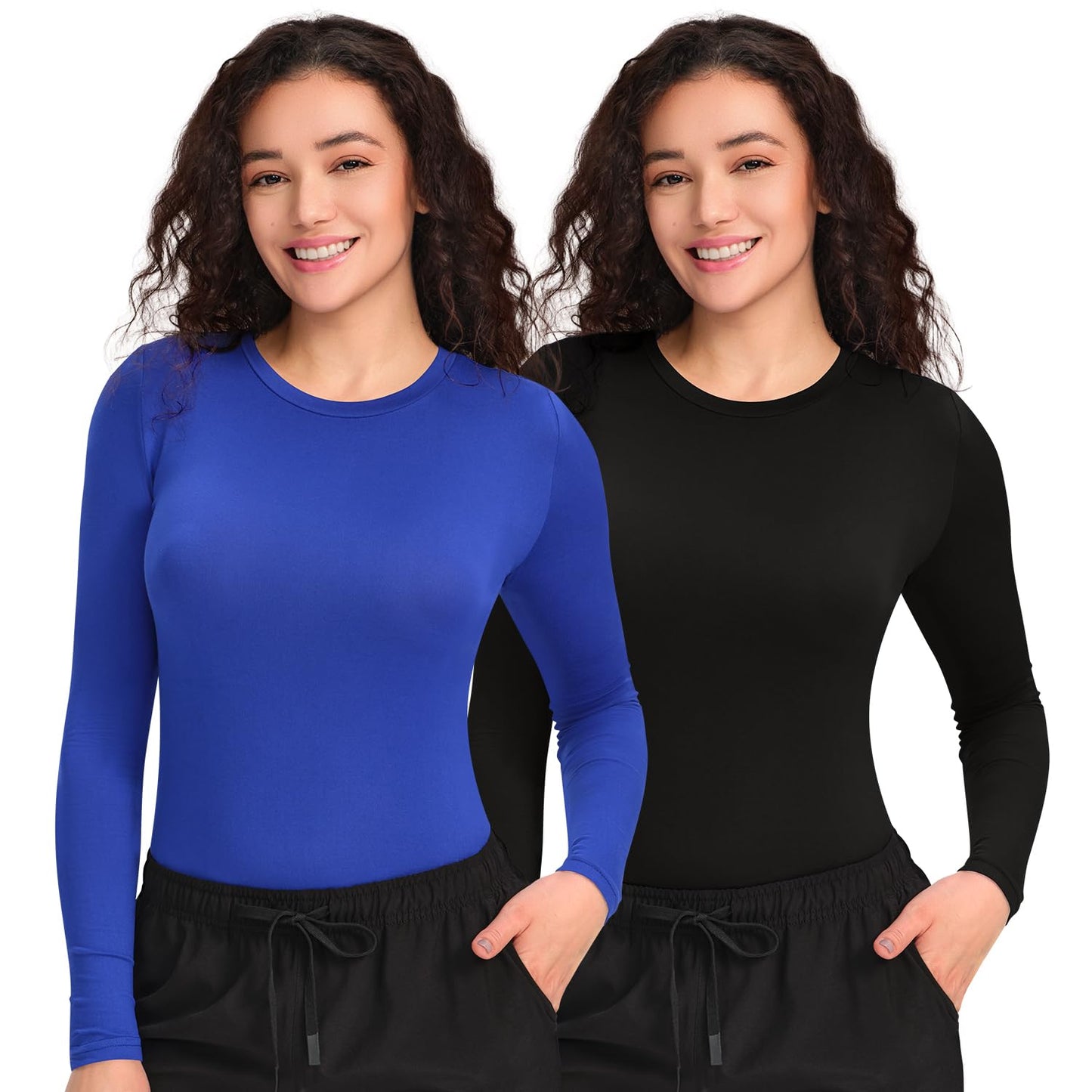 CSDD03 Women's 2-Pack Long-Sleeve Underscrub Top — Black/Royal Blue — 1