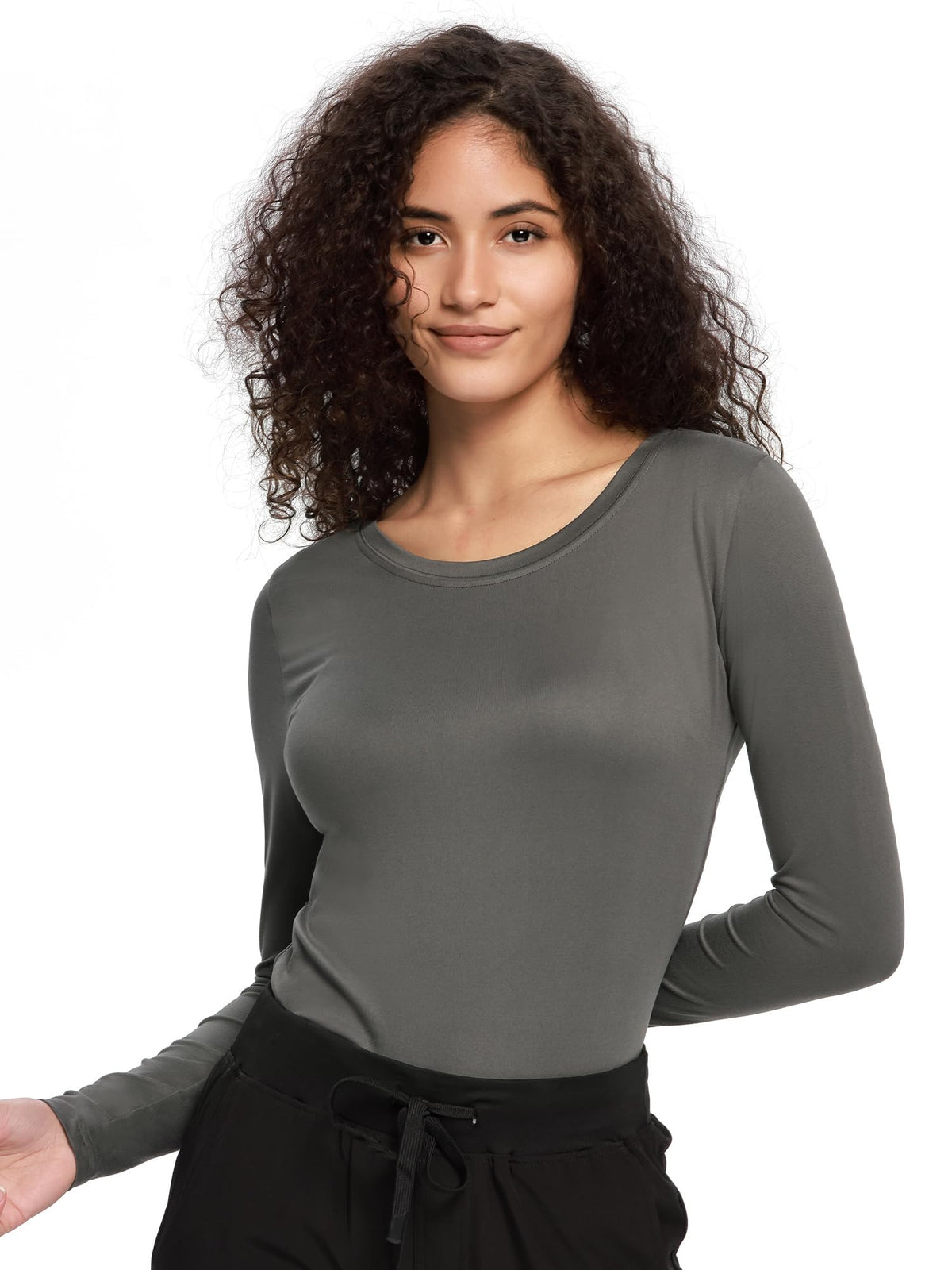 Mira Long Sleeve Crew Neck Underscrub 2-Pack — Grey/Grey — 2