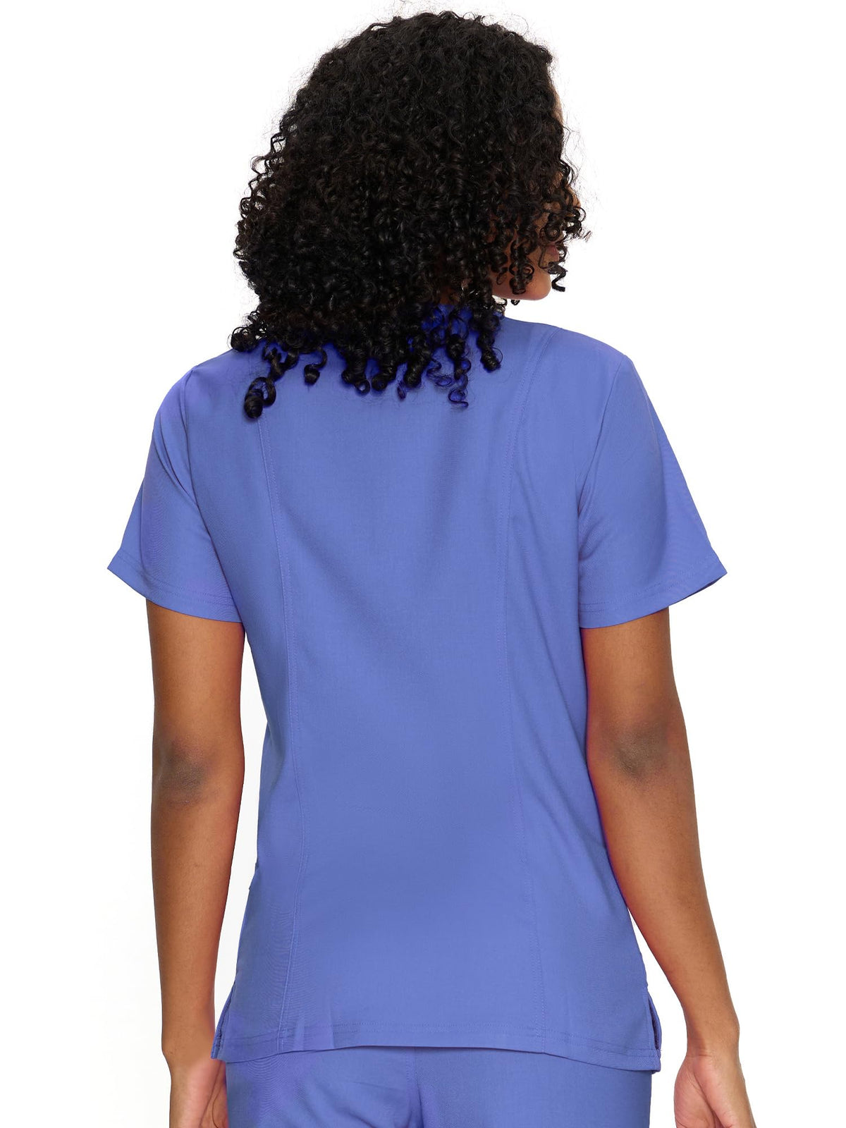 Venus Mock Wrap Scrub Top, Ceil Blue, Back View
