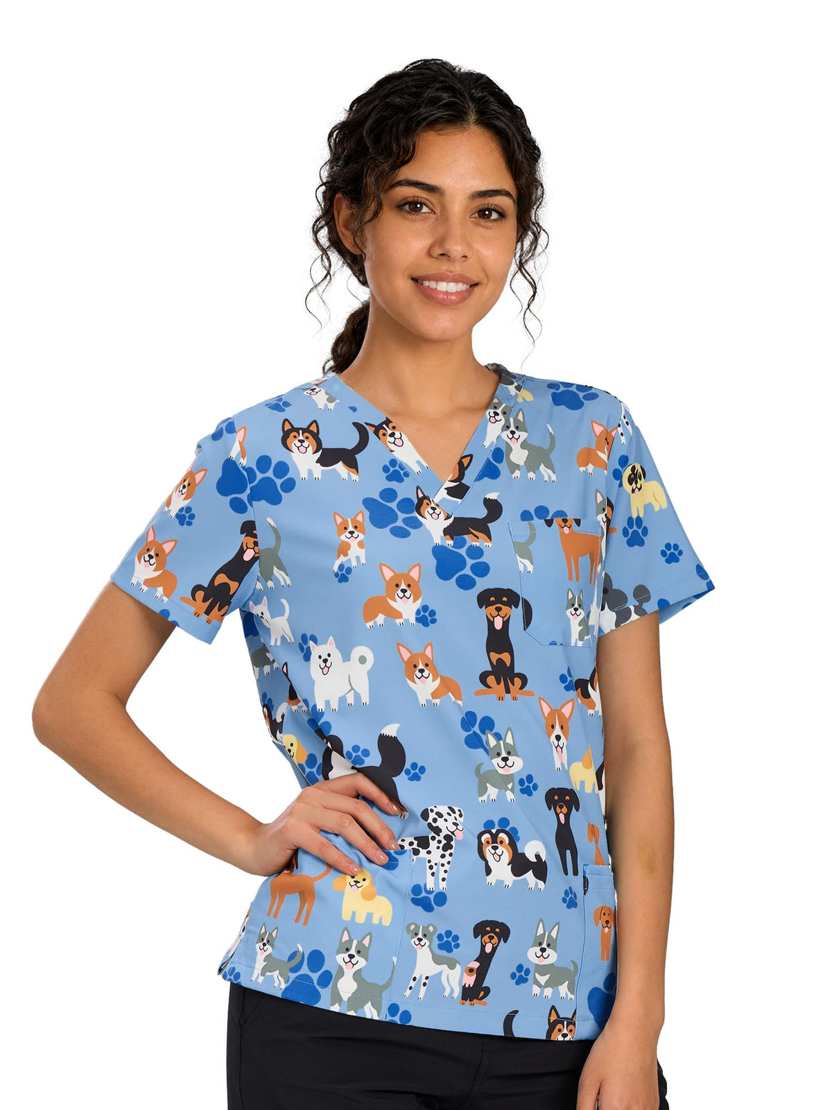 CSYHT01P01 Women's Printed V-Neck Scrub Top — Blue Dog — 6