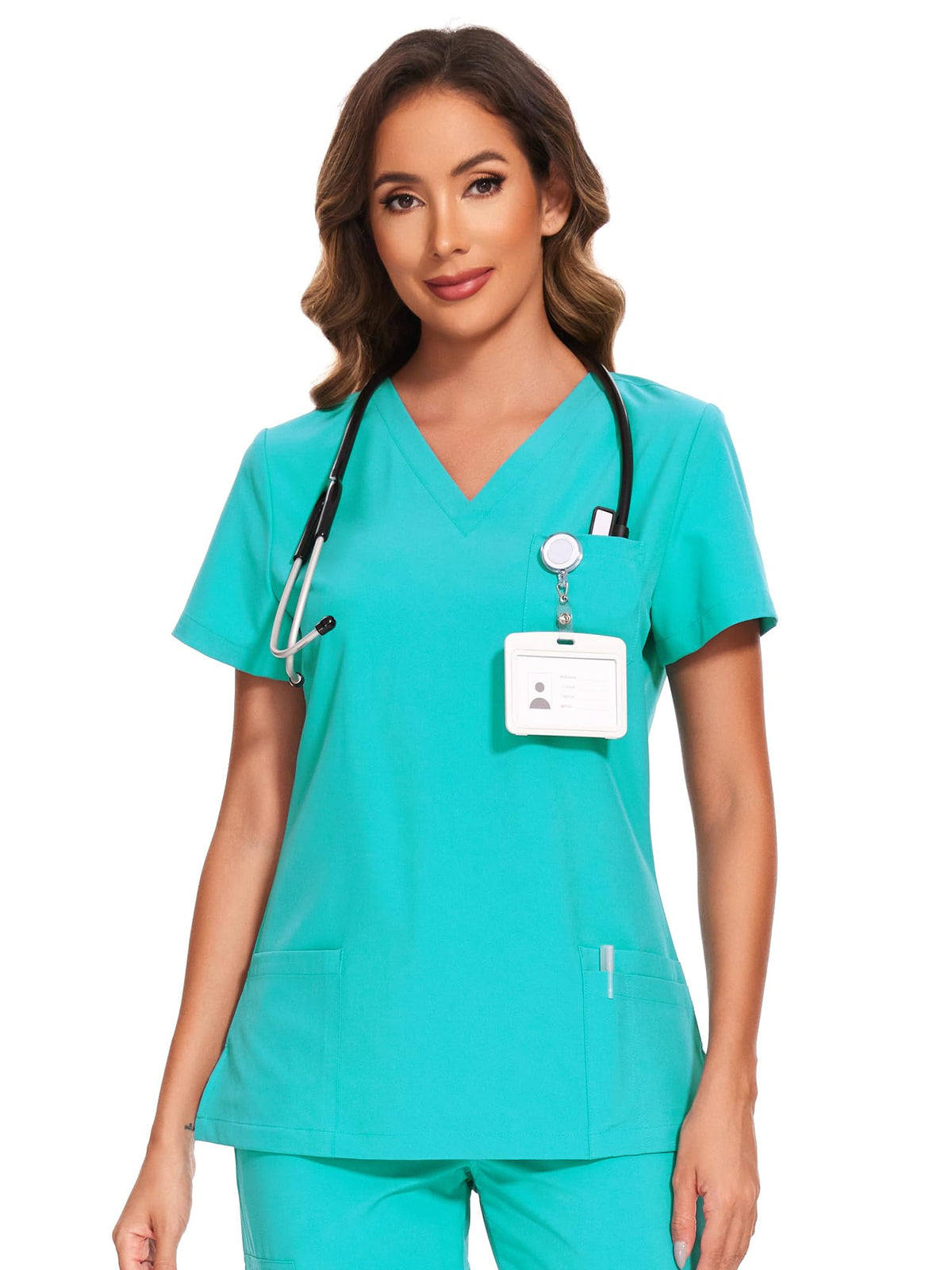 Luna V-Neck Scrub Top — Teal — 1