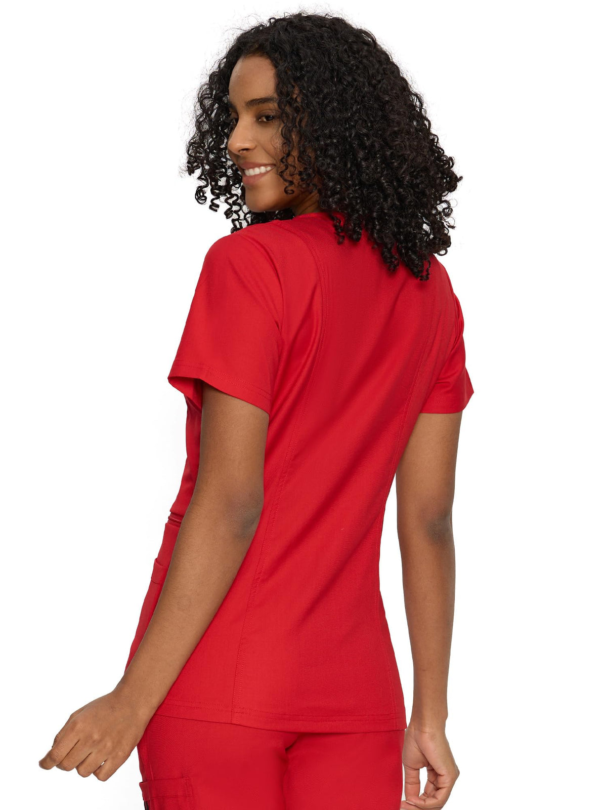 Venus Mock Wrap Scrub Top, Red, Back View