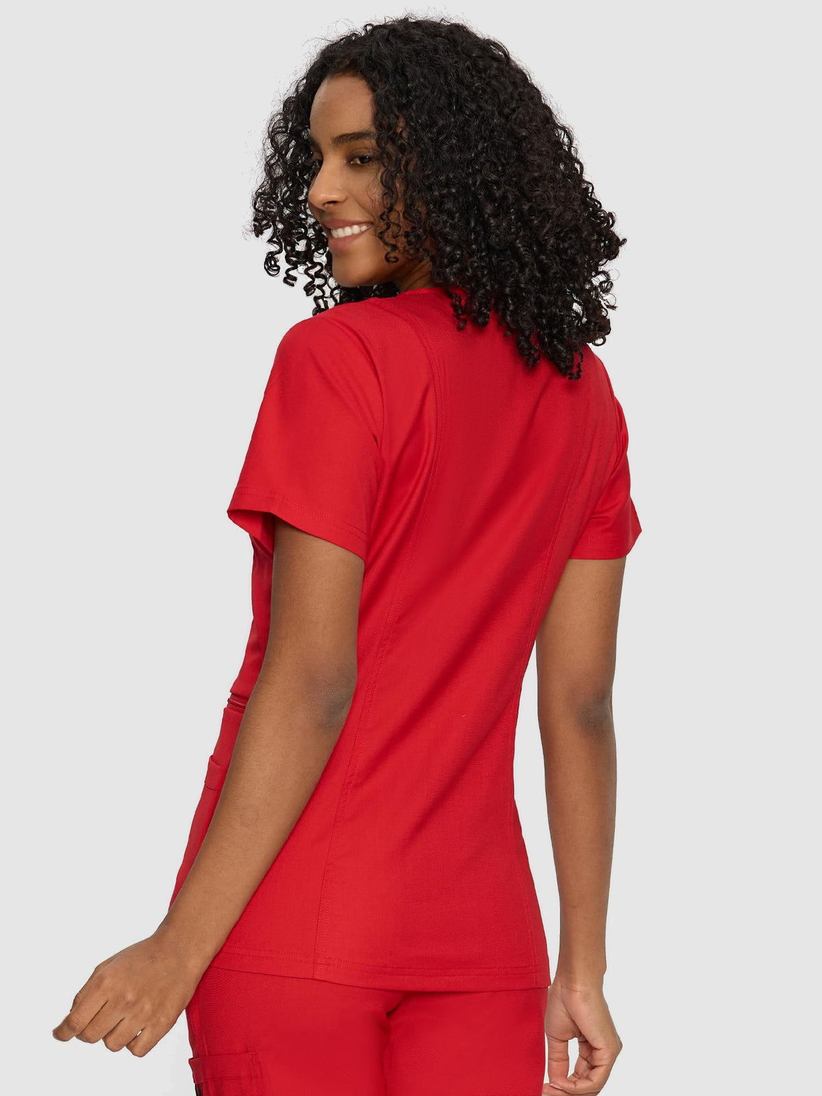 Venus Mock Wrap Scrub Top, Red, Back View