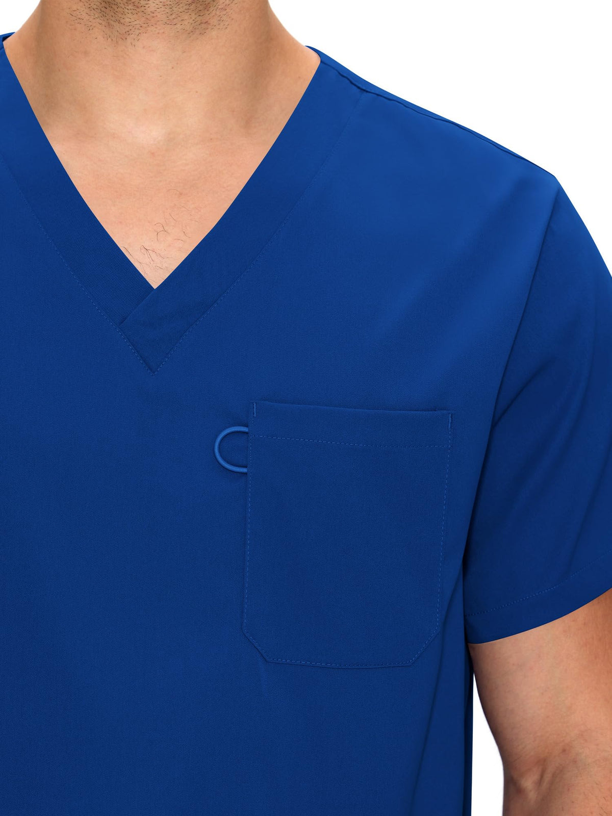Orion V-Neck Scrub Top, Royal Blue, V-Neck and Chest Pocket Detail