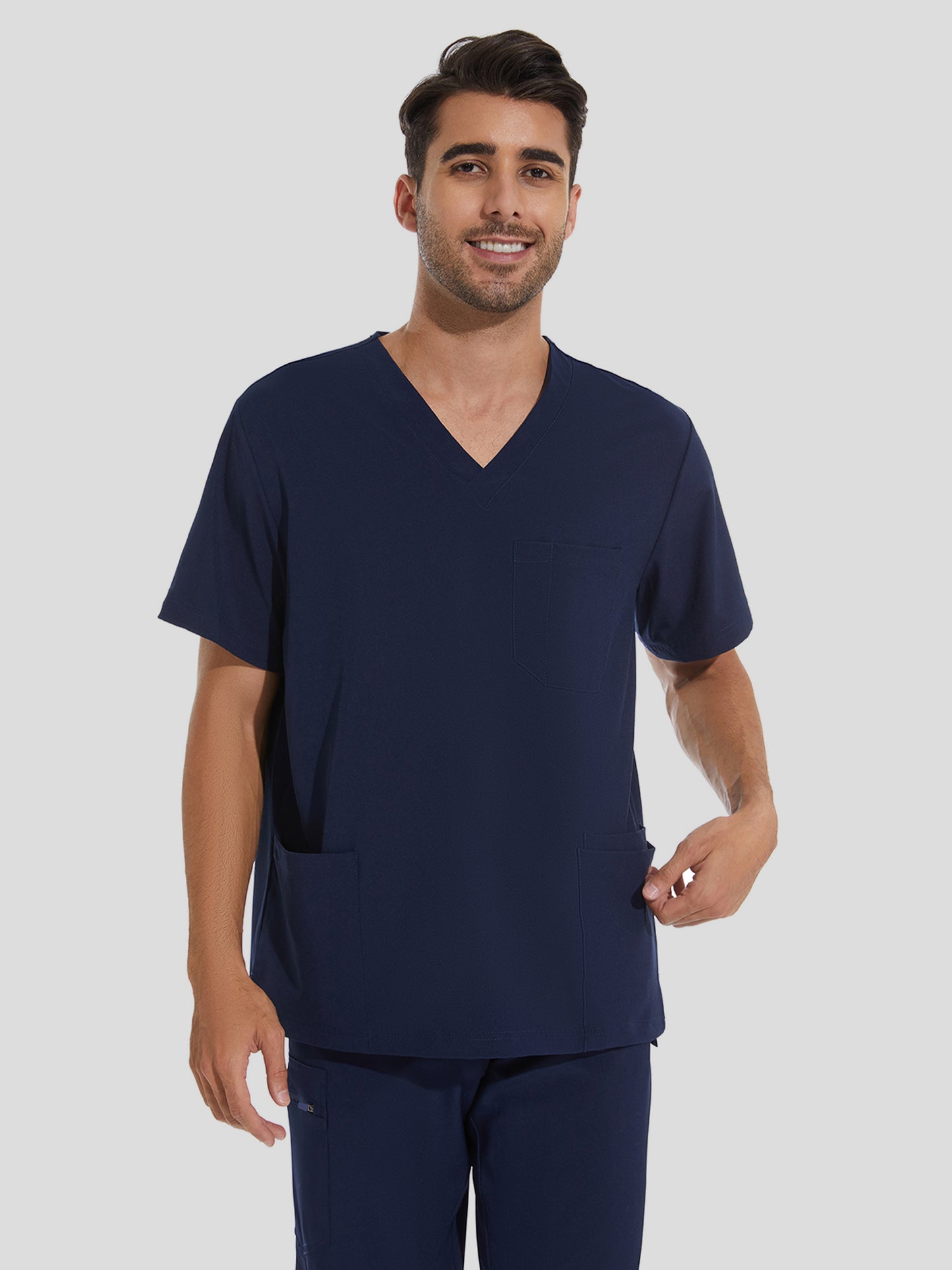 COZYFIT V-Neck Scrub Top & Jogger Pant with 8 Pockets, Yoga Waistband, Anti-Wrinkle Scrubs for Men