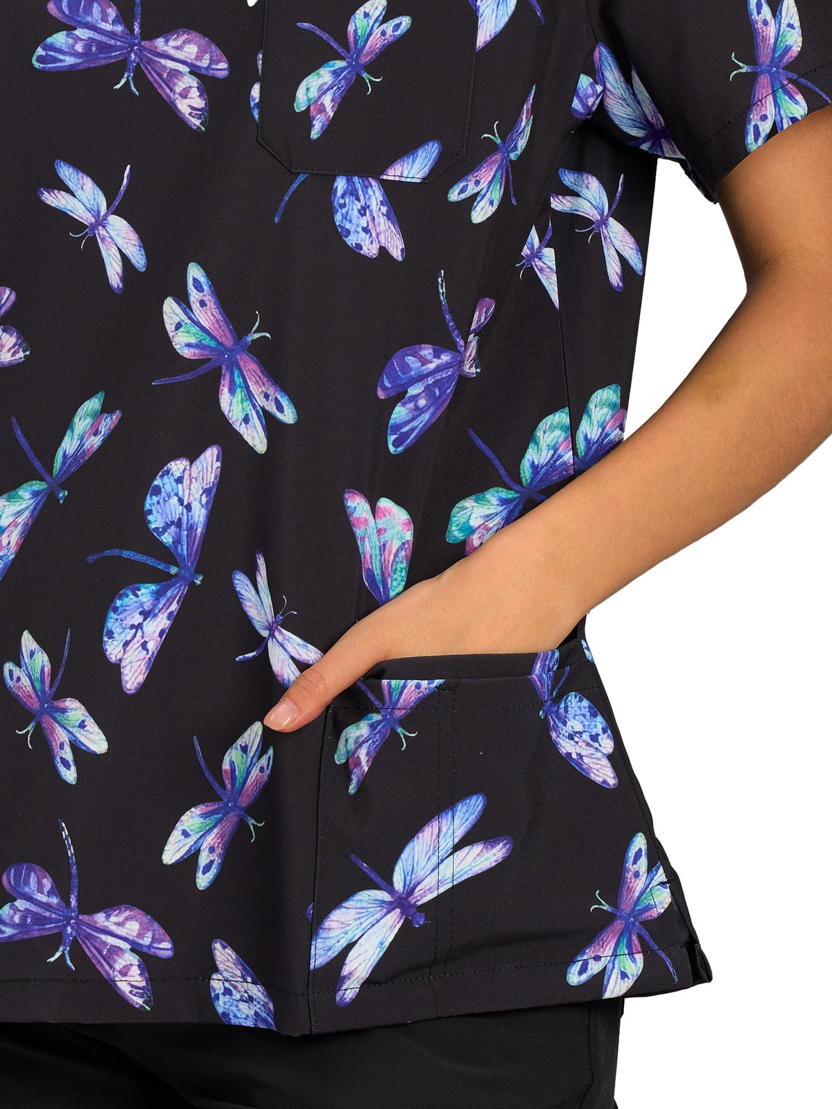 CSYHT01P01 Women's Printed V-Neck Scrub Top — Dragonfly — 8
