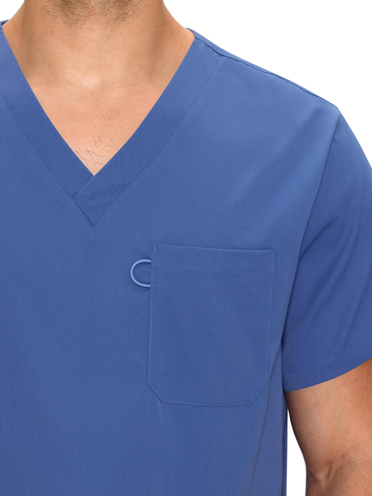 Orion V-Neck Scrub Top, Ceil Blue, V-Neck and Chest Pocket Detail
