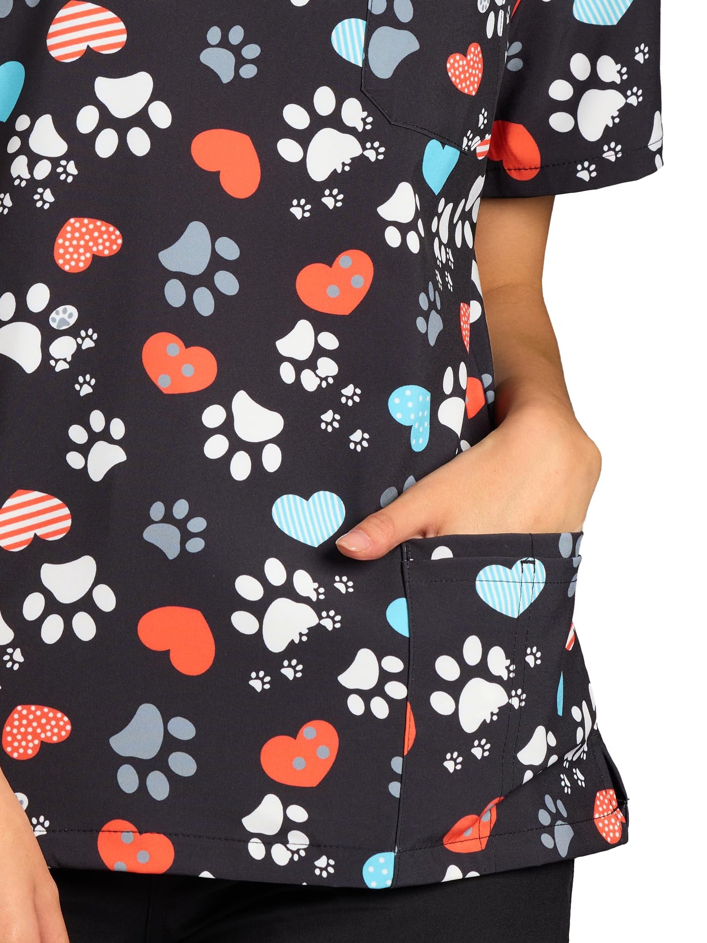 CSYHT01P01 Women's Printed V-Neck Scrub Top — Dog Paw Prints — 8