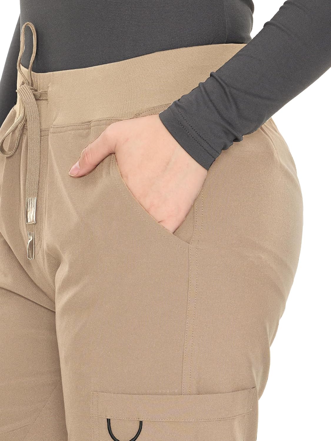 COZYFIT women's khaki straight-leg cargo scrub pants - image 5