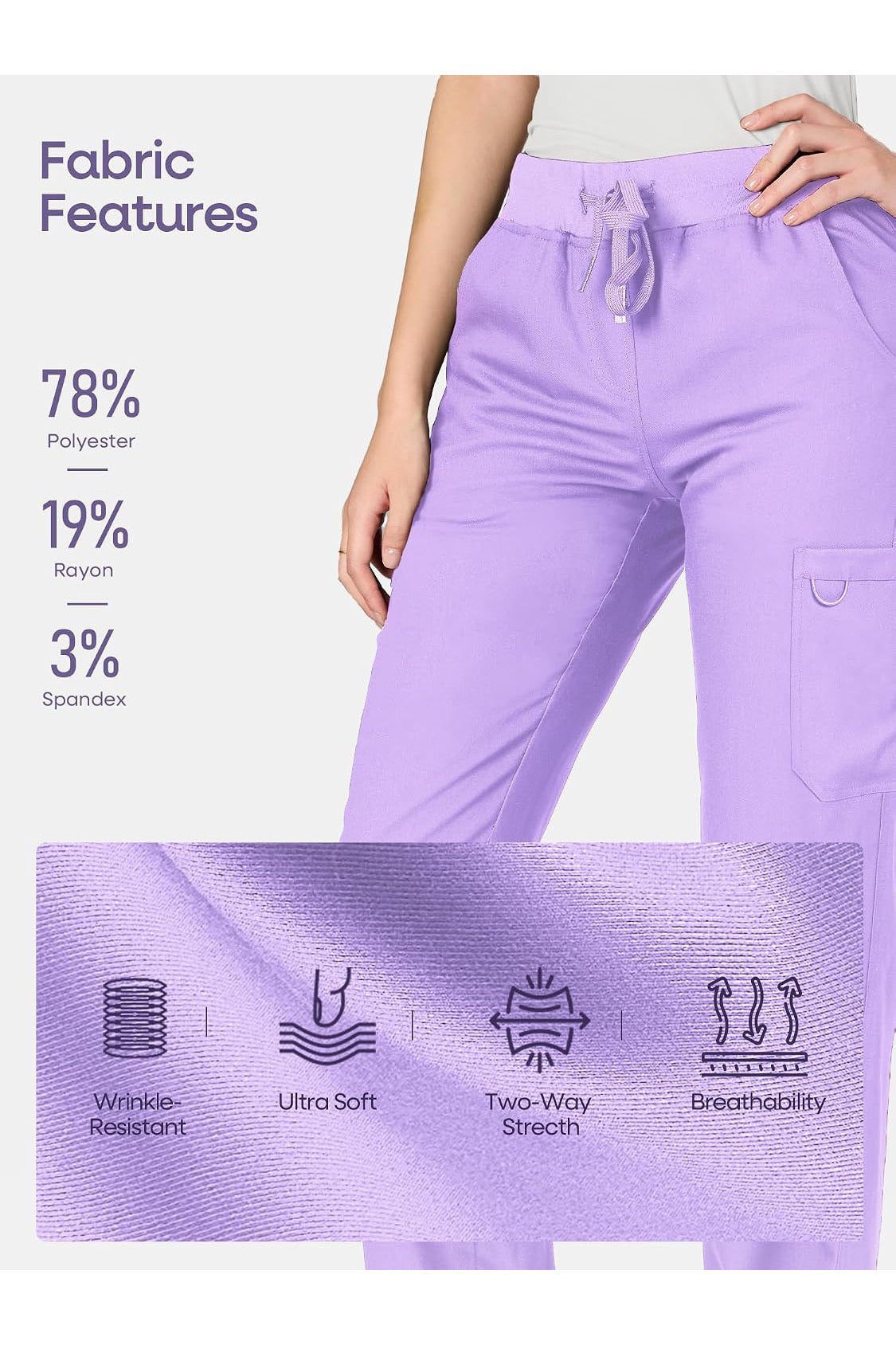 COZYFIT women's light purple straight-leg cargo scrub pants - image 3