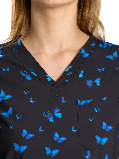 Luna Printed V-Neck Jogger Scrub Set — Blue Butterfly — 4
