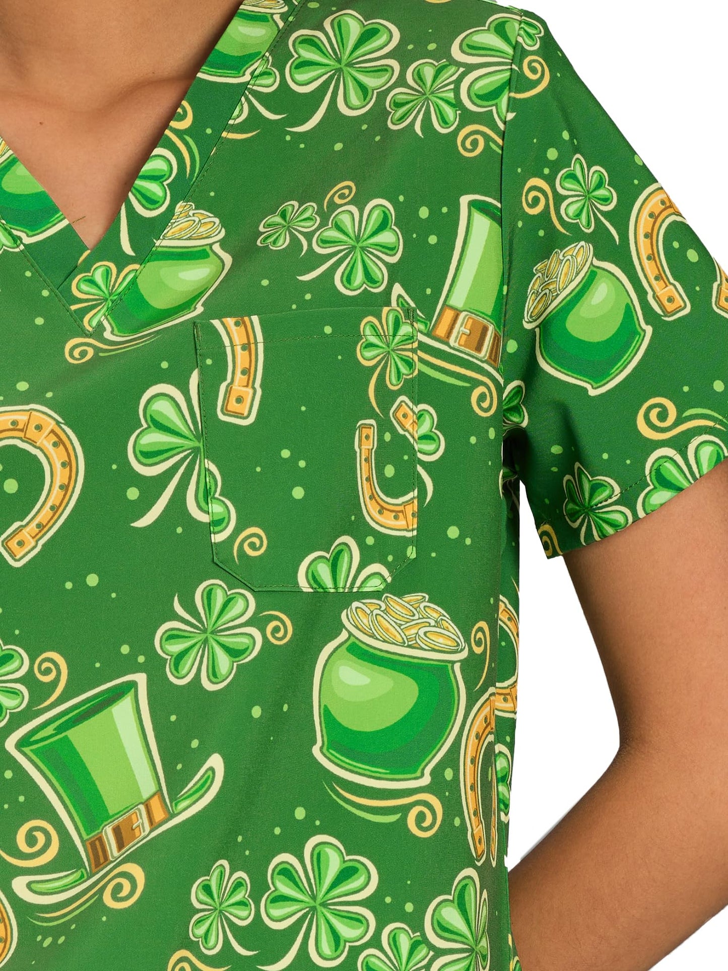 CSYHT01P01 Women's Printed V-Neck Scrub Top — Trifolium — 7