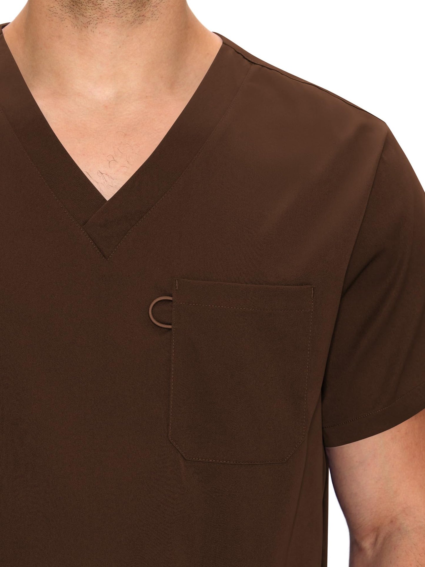 Orion V-Neck Scrub Top, Brown, V-Neck and Chest Pocket Detail