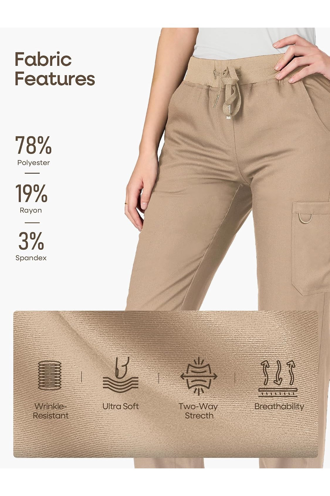 COZYFIT women's khaki straight-leg cargo scrub pants - image 3