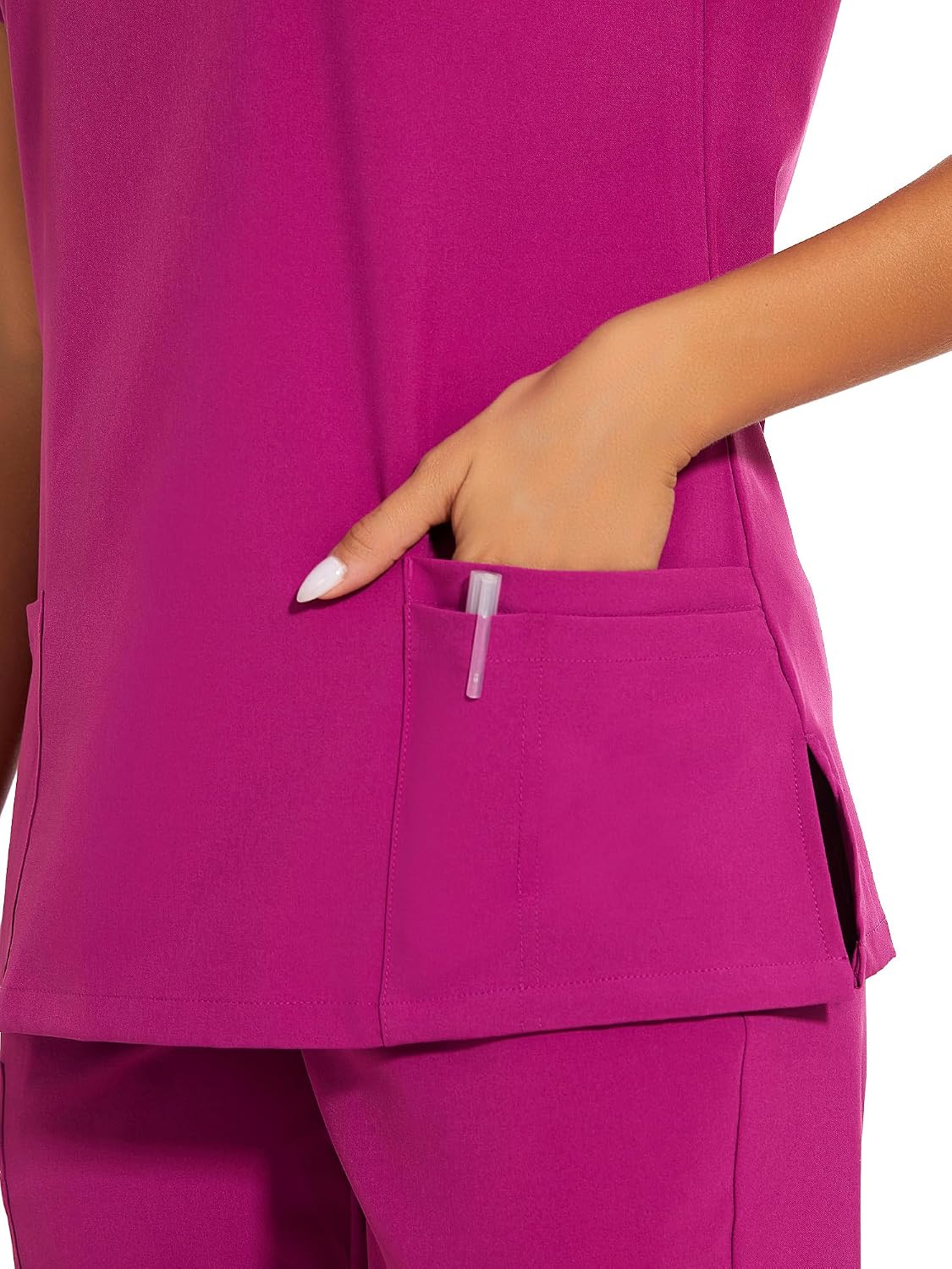 Luna V-Neck Scrub Top — Azalea Pink — 5