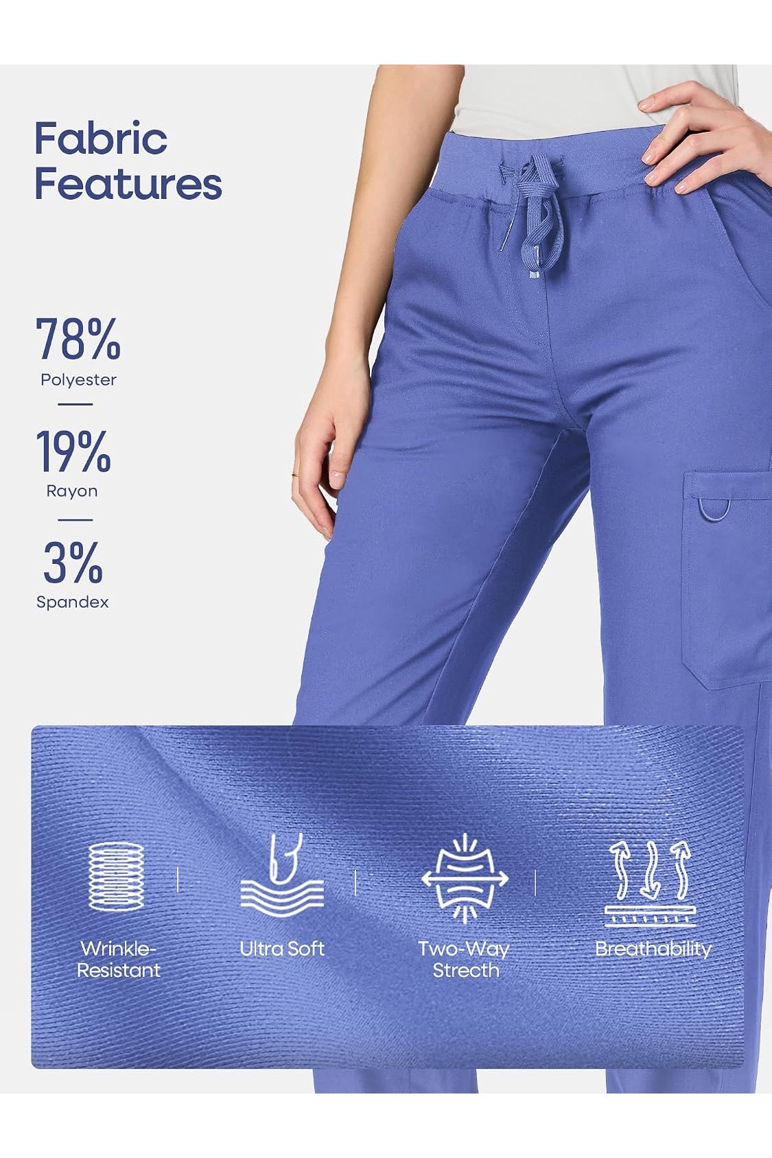 COZYFIT women's ceil blue straight-leg cargo scrub pants - image 3