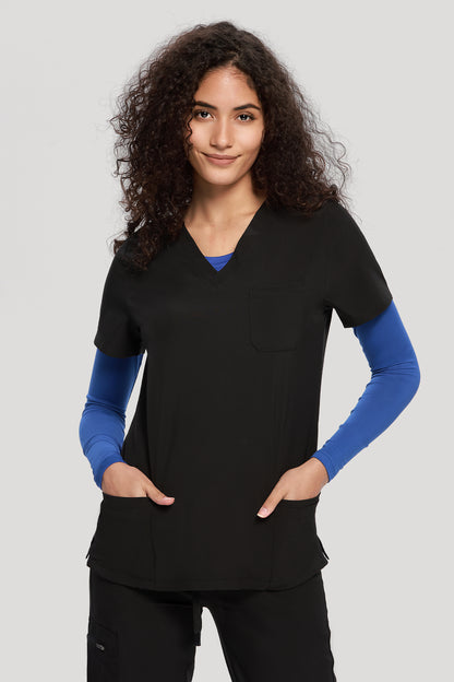 Long-Sleeve Crew-Neck Underscrub, Royal Blue, Layered Front View