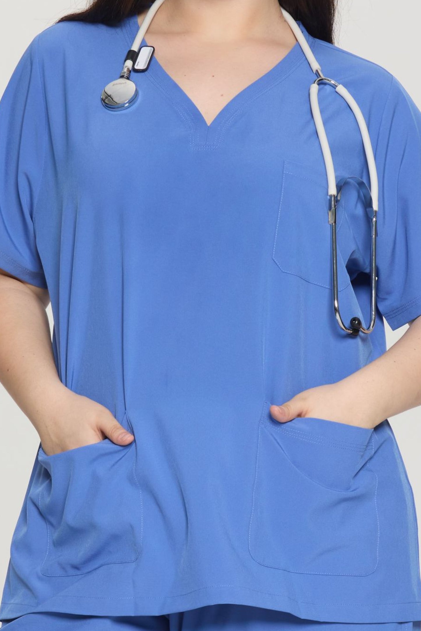 COZYFIT Curved V-Neck Scrub Top & Jogger Pants with 8 Pockets Scrub Sets