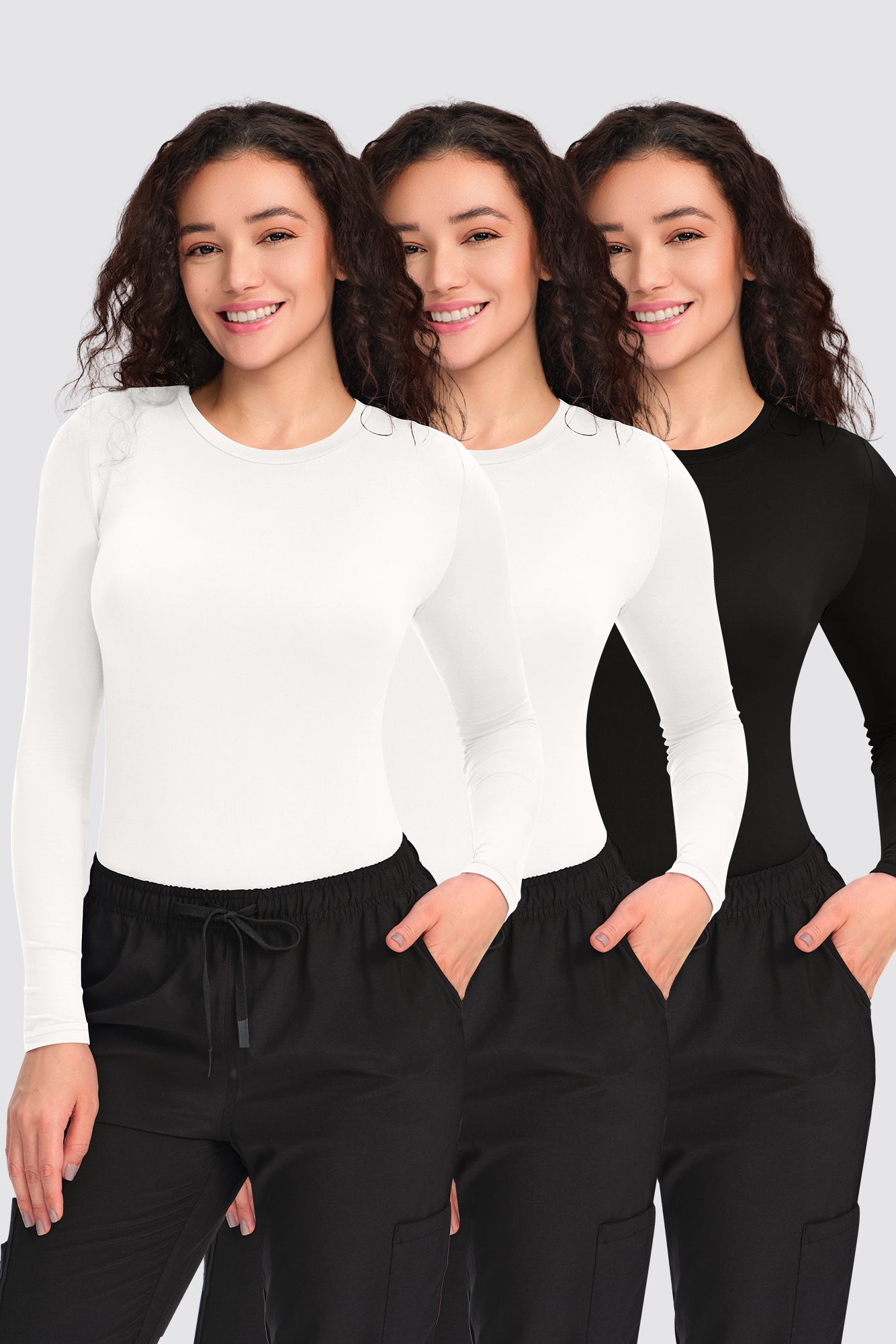 COZYFIT 3 Pack Scrub Undershirts Long Sleeve Women - Underscrub Comfort Tee