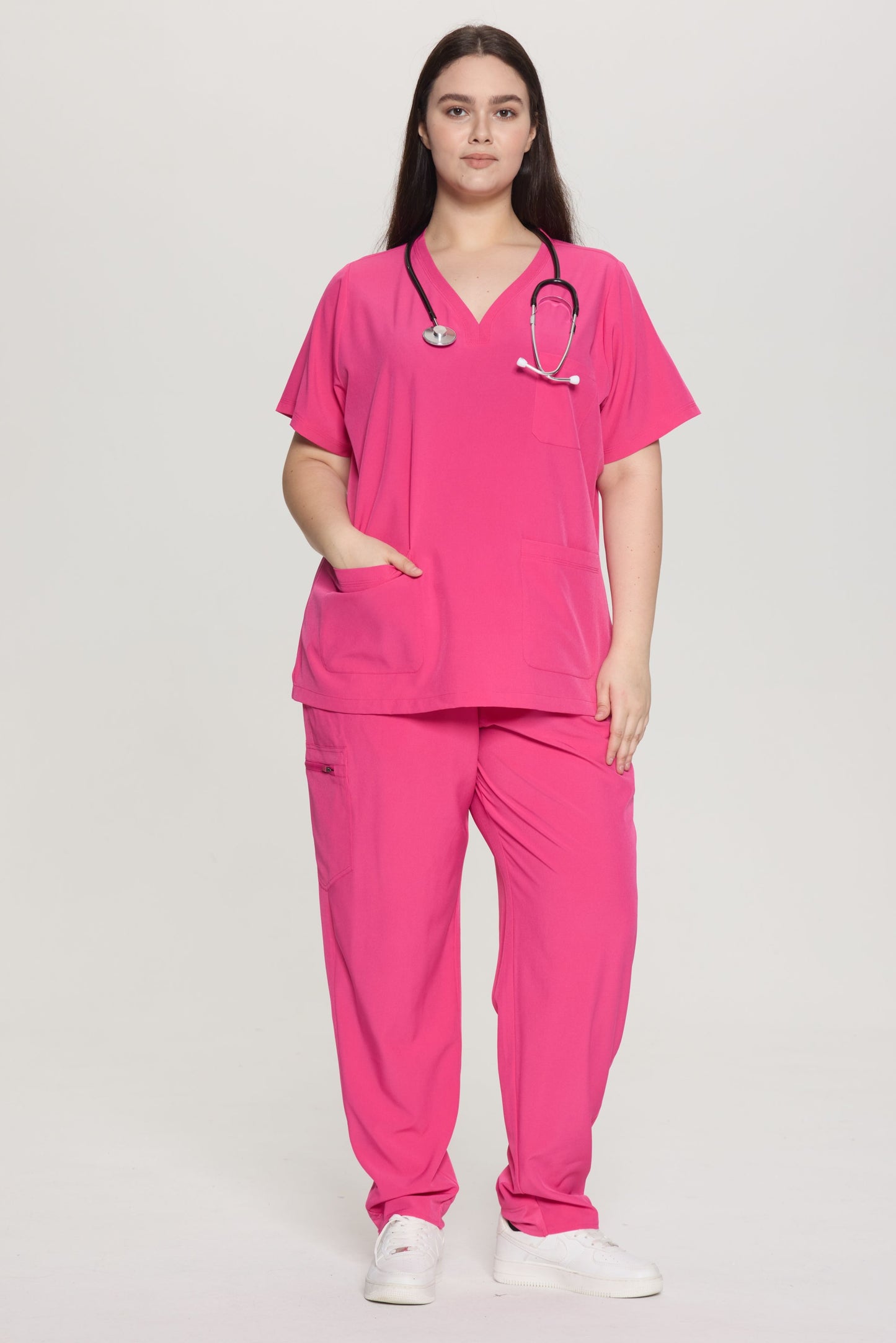 COZYFIT Curved V-Neck Scrub Top & Jogger Pants with 8 Pockets Scrub Sets