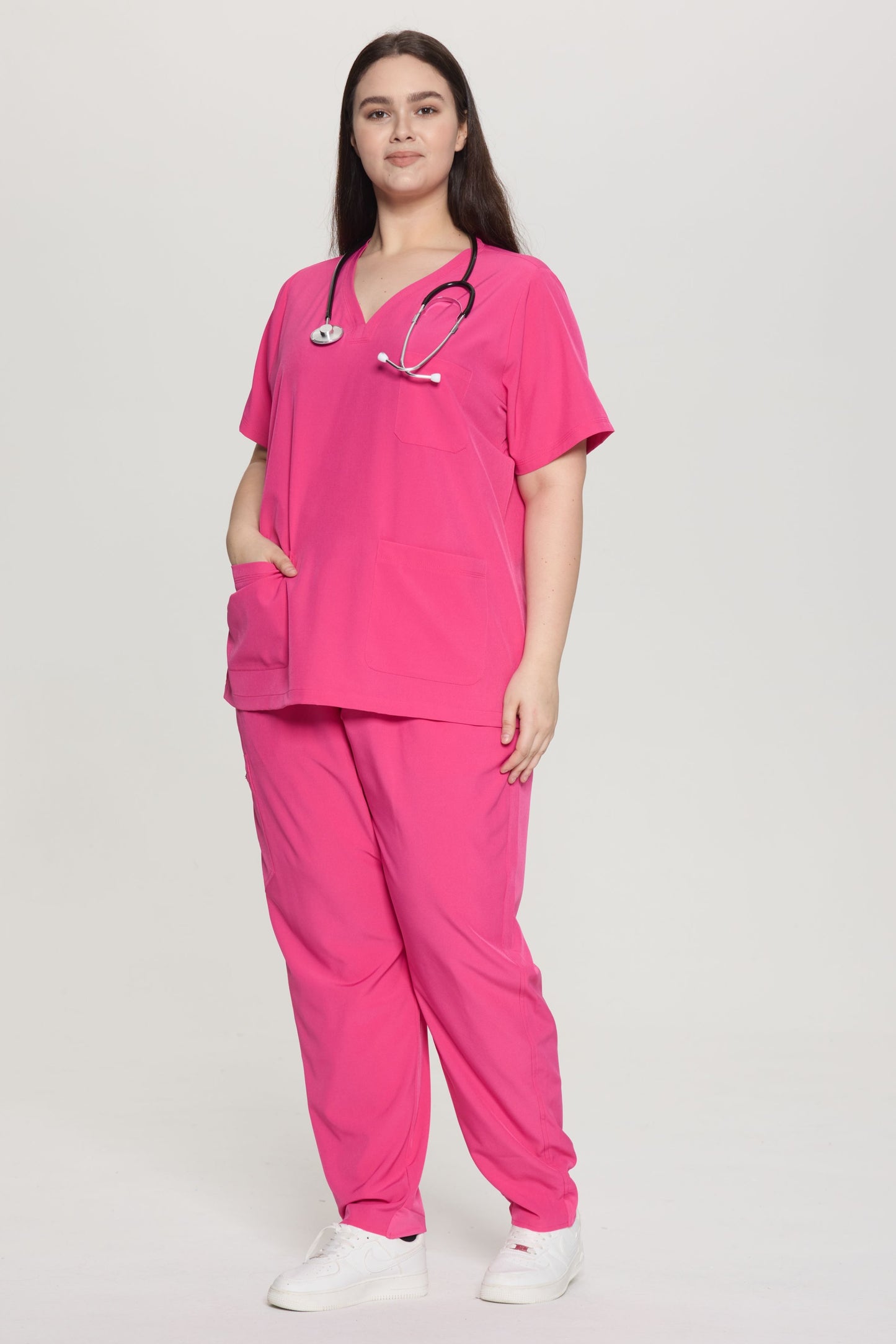 COZYFIT Curved V-Neck Scrub Top & Jogger Pants with 8 Pockets Scrub Sets