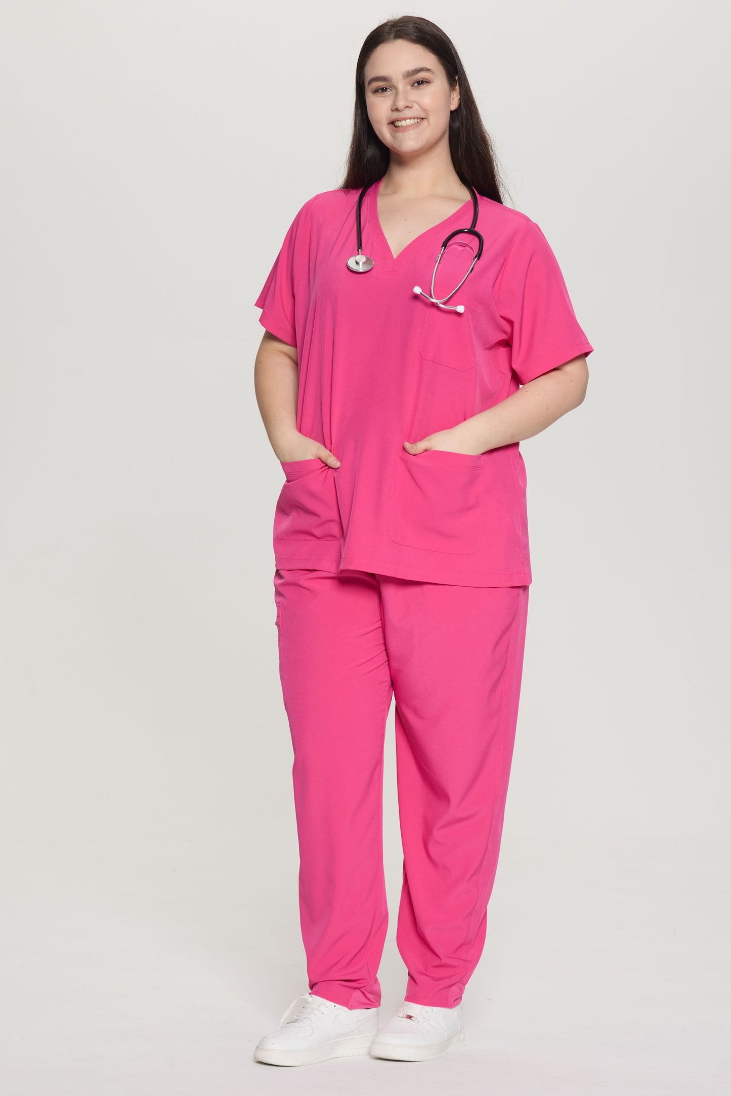 COZYFIT Curved V-Neck Scrub Top & Jogger Pants with 8 Pockets Scrub Sets